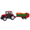 LEAN TOYS Žemės ūkio traktorius su žaliu priekaba ir raudonais šieno rulonais 62cm