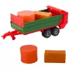 LEAN TOYS Žemės ūkio traktorius su žaliu priekaba ir raudonais šieno rulonais 62cm