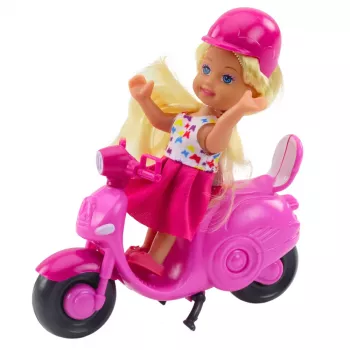 LEAN TOYS Mini Doll Set Doll Scooter Helmet Pink