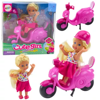 LEAN TOYS Mini Doll Set Doll Scooter Helmet Pink