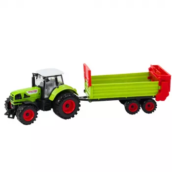 LEAN TOYS Traktorius su priekaba, inercinė pavara, atidaromas variklio dangtis, durelės, žalias