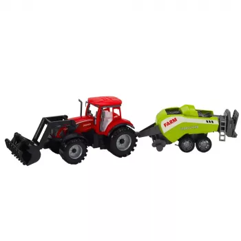 LEAN TOYS Traktorius su krautuvu ir žemės ūkio presu Raudonas