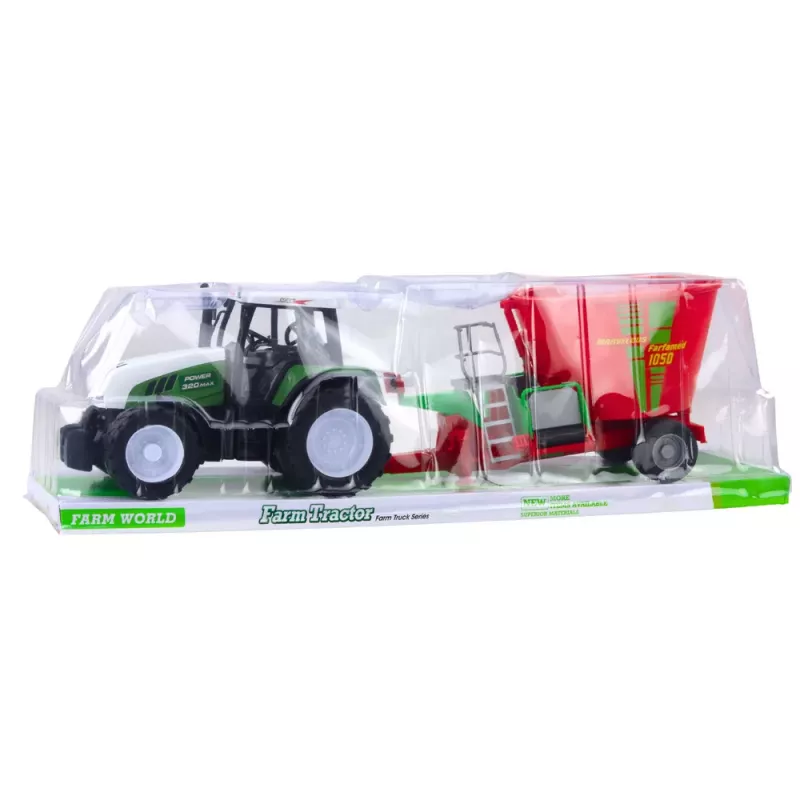 LEAN TOYS Green Agricultural Tractor with Trailer and Feed Mixer 50cm