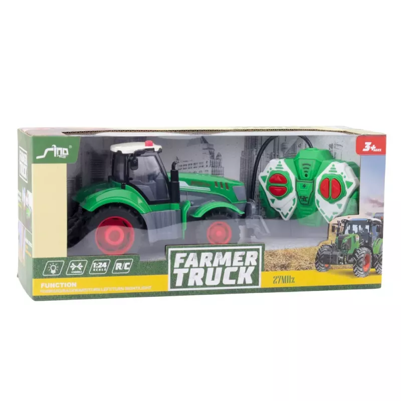 LEAN TOYS nuotoliniu valdymu žemės ūkio traktorius, žalias, 1:24
