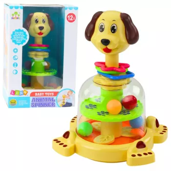 LEAN TOYS Interaktyvi Sukamoji Viršūnė Mažiems Vaikams – Šunelio Tema su Spalvotais Kamuoliukais, Muzikiniais Garsais ir Mirksinčiomis Švieselėmis