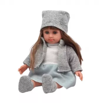 LEAN TOYS Kūdikio lėlė su mėlyna suknele, kepure, megztiniu ir pirštinėmis - 36,5 cm