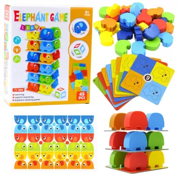 LEAN TOYS Family Arcade Game Elephant Tower Stacking 45 Pieces