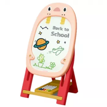 LEAN TOYS Dvipusė magnetinė lenta „Penguin Game“ rinkinio priedai 56 vnt. Rožinė