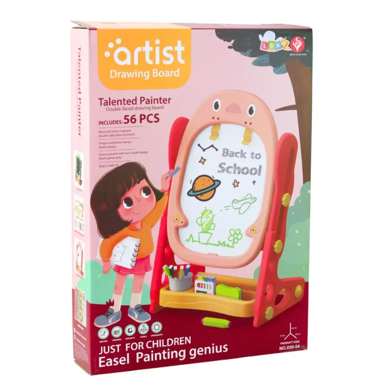 LEAN TOYS Dvipusė magnetinė lenta „Penguin Game“ rinkinio priedai 56 vnt. Rožinė