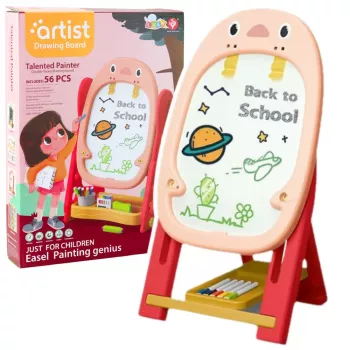 LEAN TOYS Dvipusė magnetinė lenta „Penguin Game“ rinkinio priedai 56 vnt. Rožinė