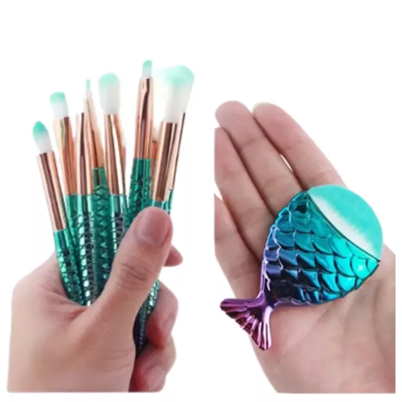 LEAN Mermaid Tail Makeup Brush Set Purple-Green 8pcs