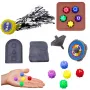 LEAN TOYS Squid Game Tradicinių Korėjos žaidimų rinkinys: Ddakji, rutuliukai, Dalgona, kauliukų sukutis (4 vnt.)