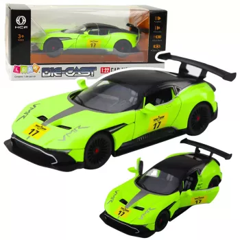 LEAN TOYS sportinis automobilis su užvedimu atbuline eiga, šviesomis, garsais, žalias, 1:22
