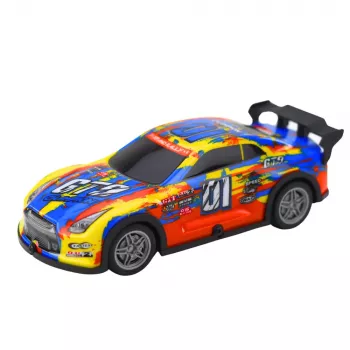 LEAN TOYS RC lenktyninis automobilis su šviečiančiu kėbulu, mėlynas ir geltonas