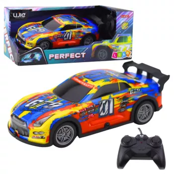 LEAN TOYS RC lenktyninis automobilis su šviečiančiu kėbulu, mėlynas ir geltonas