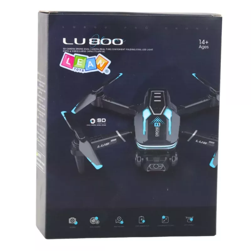 LEAN TOYS nuotoliniu valdymu dronas LU800 su kamera ir LED šviesomis, oranžinis