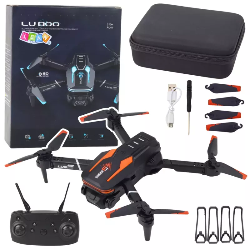 LEAN TOYS nuotoliniu valdymu dronas LU800 su kamera ir LED šviesomis, oranžinis
