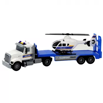 LEAN TOYS Policijos transporto sunkvežimis su sraigtasparniu, šviesos ir garsai
