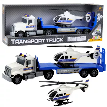 LEAN TOYS Policijos transporto sunkvežimis su sraigtasparniu, šviesos ir garsai