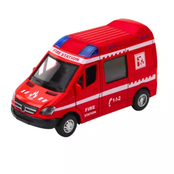 LEAN TOYS Fire Truck Metal Pull Back Motor Lights Sounds Red 1:32