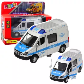 LEAN TOYS Metalinis policijos automobilis su atbulinės eigos varikliu, šviesomis ir garsu 1:32