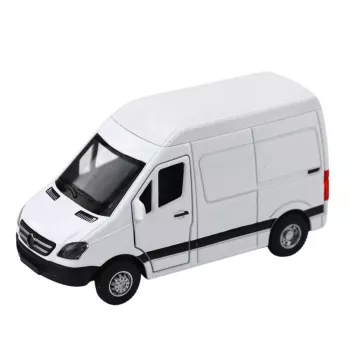 LEAN TOYS Metal Delivery Truck su atbulinės eigos varikliu, šviesomis, garsais, baltas 1:32