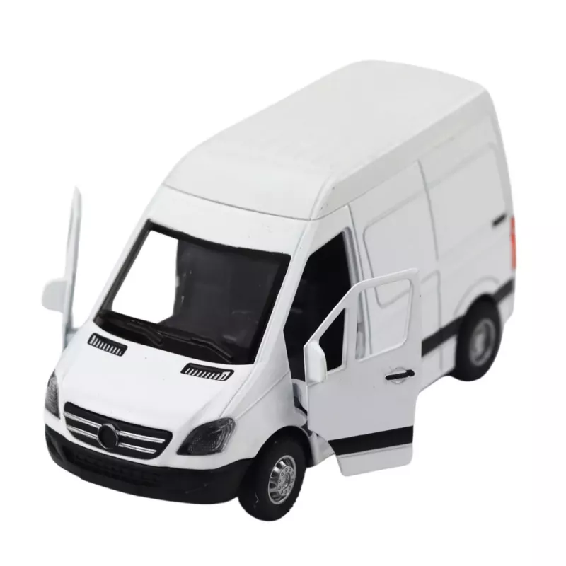 LEAN TOYS Metal Delivery Truck su atbulinės eigos varikliu, šviesomis, garsais, baltas 1:32