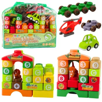 LEAN TOYS Mokomieji konstruktoriai maišelyje Dinozaurai Skaičiai Raidės 91 vnt.