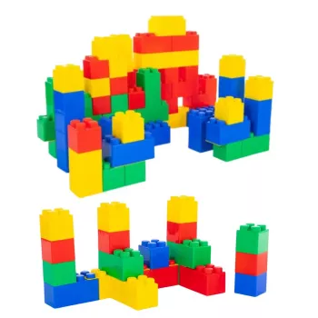 LEAN TOYS Statybinių kaladėlių rinkinys didelių blokų maiše, spalvotas, 28,5x9x9 cm, 20 vnt.