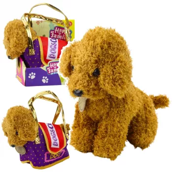 LEAN TOYS Poodle Dog in Velcro Bag, Minkštas žaislas, Šviesiai ruda