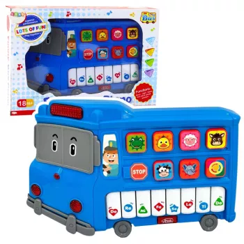 LEAN TOYS elektrinis pianinas edukacinis mažyliams mėlynas autobusas