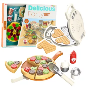 LEAN TOYS Pizza Waffle Set su priedais – virtuvės aksesuarai vaikams