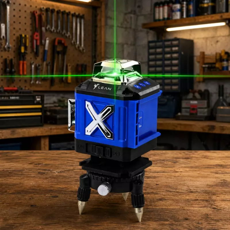 LEAN 4D lazerinis nivelyras 16 linijų dėklas 2 baterijos mėlynas
