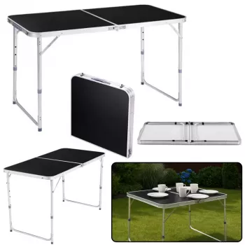 Sulenkiamas stovyklavimo stalas LEAN reguliuojamas aliuminis juodas 120x60 cm