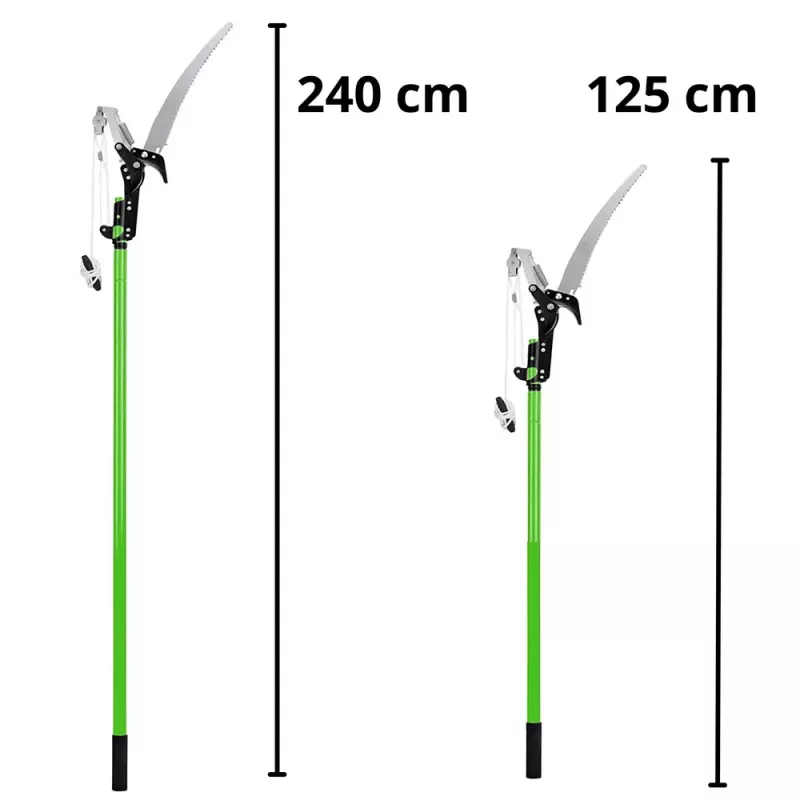 LEAN teleskopinės genėjimo žirklės su pjūklu 2in1 ant strypo 125-240 cm
