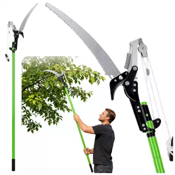 LEAN teleskopinės genėjimo žirklės su pjūklu 2in1 ant strypo 125-240 cm