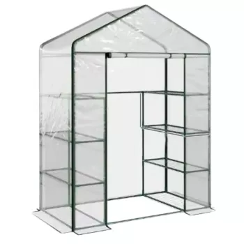 LEAN Mini Balkoninis Šiltnamis su 4 Metalinėmis Lentynomis ir PVC Plėvele 195 x 143 x 73 cm
