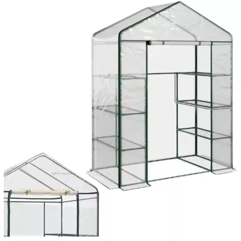 LEAN Mini Balkoninis Šiltnamis su 4 Metalinėmis Lentynomis ir PVC Plėvele 195 x 143 x 73 cm