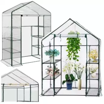LEAN Mini Balkoninis Šiltnamis su 4 Metalinėmis Lentynomis ir PVC Plėvele 195 x 143 x 73 cm