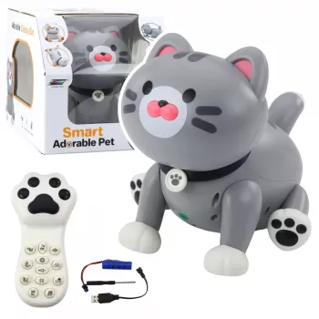 LEAN TOYS interaktyvus robotas kačiukas su nuotolinio valdymo pulteliu RC pilka spalva