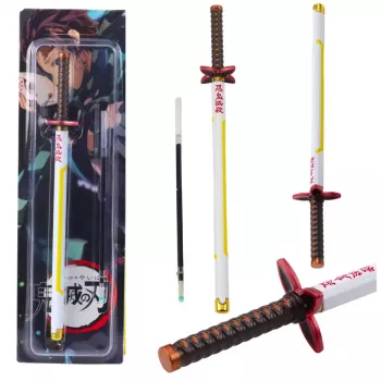 LEAN Katana Sword Anime Ballpoint Pen Metal Black Ink Replaceable Refill White and Yellow