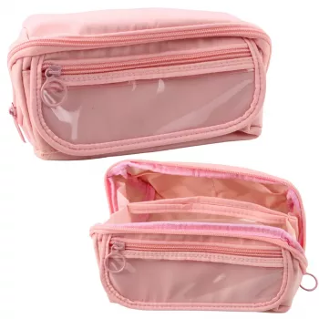 LEAN Pencil Case School Kit, Expandable, Roomy, Pink, 20x10cm