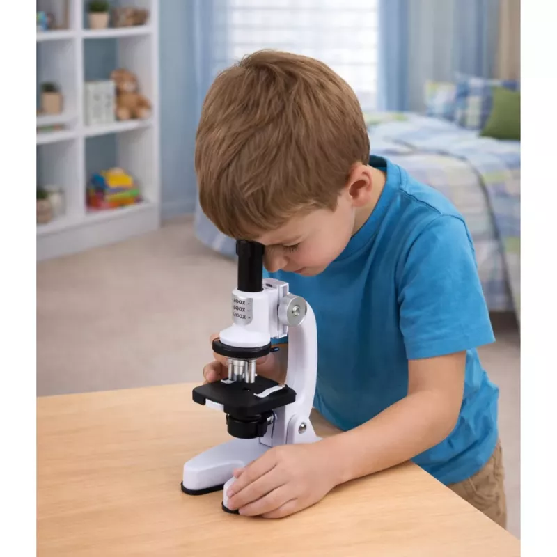 LEAN TOYS Mikroskopo edukacinis rinkinys vaikams 1200x priedai baltas