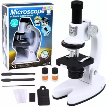 LEAN TOYS Mikroskopo edukacinis rinkinys vaikams 1200x priedai baltas