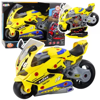 LEAN TOYS 2-in-1 DIY Workshop Lights Sounds Smoke Motorcycle Yellow 43cm