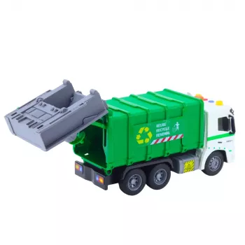 LEAN TOYS Šiukšliavežis su šiukšliadėže, šviesomis ir garsais, žalias, 1:16 mastelis
