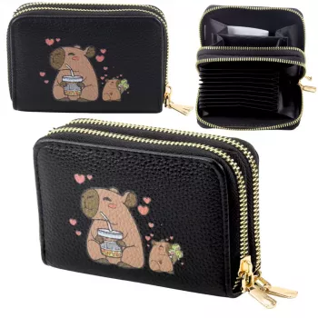 LEAN Two-Compartment Wallet with Card Compartments Kapybara Black 12.5 x 8.5 cm