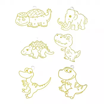 LEAN TOYS Kūrybinis rinkinys Vitražiniai raktų pakabukai Dinozaurai su žymekliais 6 vnt.
