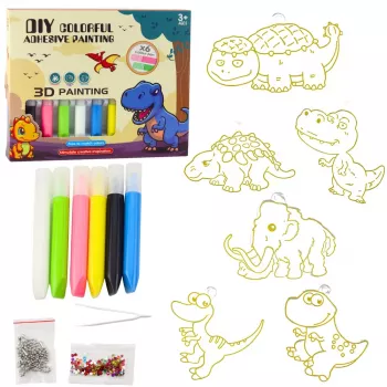 LEAN TOYS Kūrybinis rinkinys Vitražiniai raktų pakabukai Dinozaurai su žymekliais 6 vnt.