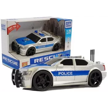 LEAN TOYS Policijos automobilis su šviesomis ir garsais 1:20 Strung Silver